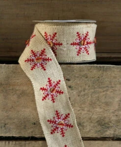 Ivory Snowflake Button Ribbon - High Quality Jute 2.5 Inch X 5 Yards