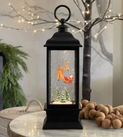 Animated Flying Santa And Reindeer Lighted Water Lantern -Solar Christmas Holiday Shop rotating santa 1