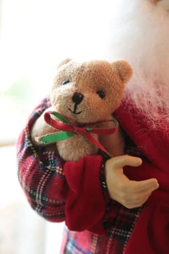 Tall 17.5 Inch Santa Figurine In Robe With Teddy And Hot Cocoa -Solar Christmas Holiday Shop santa in robe bear