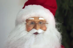 Tall 17.5 Inch Santa Figurine In Robe With Teddy And Hot Cocoa -Solar Christmas Holiday Shop santa in robe face