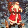 Raz Lighted Canvas Print 20 Inch Twinkling LED Lighted Santa Scene Print On Canvas -Solar Christmas Holiday Shop santa with dogs detail