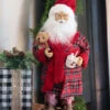 Tall 17.5 Inch Santa Figurine In Robe With Teddy And Hot Cocoa -Solar Christmas Holiday Shop santa with robe and cocoa