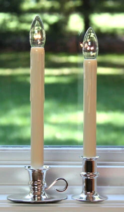 Ultra Bright Adjustable LED Cordless Window Candle Dual Sided Bulb - Timer - Silver Finish -Solar Christmas Holiday Shop silver base ivory candlestick 450