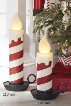 22.5 Inch Large Flickering Flame Candycane Striped Glitter Christmas Candle -Solar Christmas Holiday Shop stripped candles lifestyle