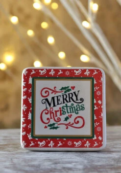 Set Of 4 Tablet Holiday Signs Assorted Ceramic - 3 Inch -Solar Christmas Holiday Shop tablet 3