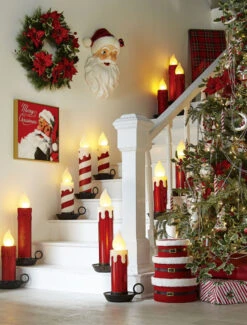 17.5 Inch Large Flickering Flame Red Glitter Christmas Candle -Solar Christmas Holiday Shop tall and short red white ca 3