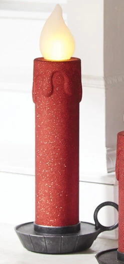 22.5 Inch Large Flickering Flame Red Glitter Christmas Candle
