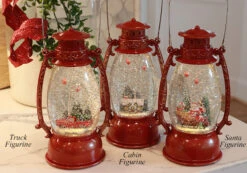 Red Hurricane With Santa And Sleigh Lighted Water Lantern - Timer -Solar Christmas Holiday Shop three styles red hurricane water globes