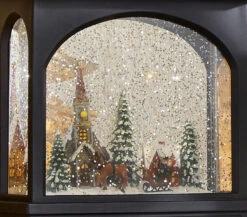 11 Inch Town Scene Lighted Water Lantern - Timer -Solar Christmas Holiday Shop town scene inside