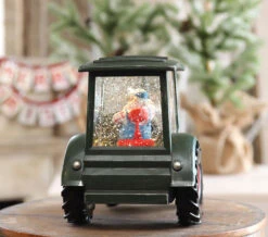 Lighted Green Tractor Water Lantern With Santa In Swirling Glitter -Solar Christmas Holiday Shop tractor back view