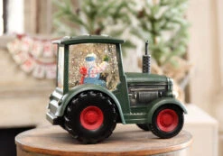 Lighted Green Tractor Water Lantern With Santa In Swirling Glitter -Solar Christmas Holiday Shop tractor backside view