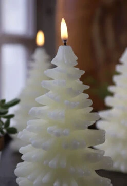 Uyuni 4.25 X 8 Inch Ivory Christmas Tree Candle - Remote Ready -Solar Christmas Holiday Shop tree close up for email