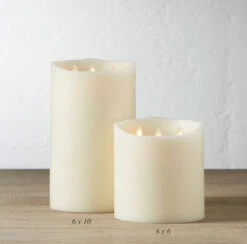 Triple Moving Flame 6 X 6 Inch Flameless Pillar Candle -Solar Christmas Holiday Shop triple flame candles 2 sizes