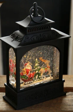 Santa In Sleigh Lighted Water Lantern - Timer