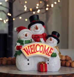 Snowmen With Light Up Welcome Sign - Battery Operated 8.6 Inch