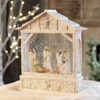 Nativity Musical Lighted Water Creche Antique White 10 Inch In Swirling Glitter