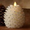 Luminara 4 Inch White Pine Cone Candle Battery Operated - Timer -Solar Christmas Holiday Shop white luminara pinecone 580 2