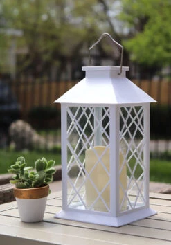 SOLAR Powered White Candle Lantern - 11 Inch