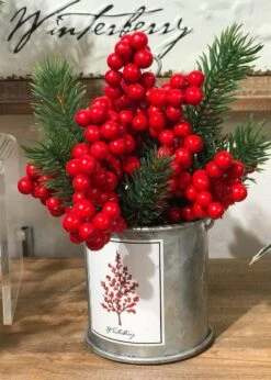 Winterberry, Pine, Holly And Mistletoe Assorted 4 In Galvanized Decorative Buckets 11 Winterberry, Pine, Holly And Mistletoe Assorted 4 In Galvanized Decorative Buckets -Solar Christmas Holiday Shop winterberry