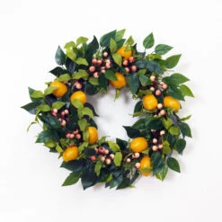 Lemon Wreath With Greenery And Berries - 24 Inch -Solar Christmas Holiday Shop wreath with lemons main