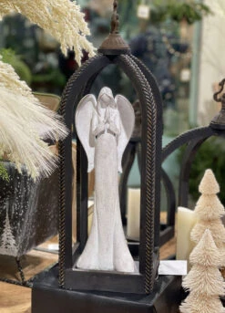 Herringbone Applique Square Open Lantern - 21 Inch NEW 2023 -Solar Christmas Holiday Shop x4338661 with angel 1